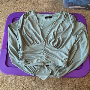 2 Saints Long Sleeve Cropped V Neck Top